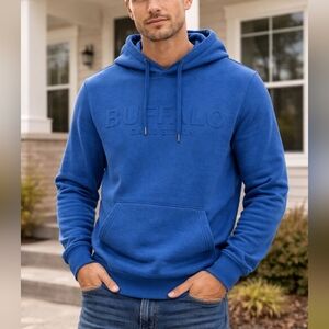 Buffalo David Bitton Royal Blue Pullover Hoodie Size L Embossed Logo  Sweatshirt